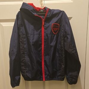 Arsenal FC Windbreaker Zip Up Jacket Youth 8/9 Navy Red Hooded Soccer Football